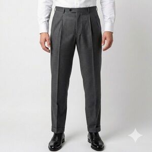 Corneliani Single Pleat Dress Trousers Cuffed Hem Solid Gray IT 54
US 36x33